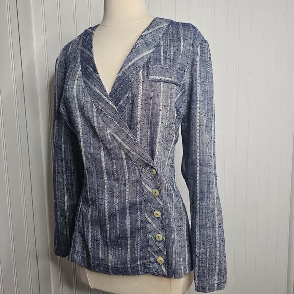 Vintage All That Jazz Women's Blue Pinstriped Crossover Blazer Size Medium y2k - Picture 5 of 10